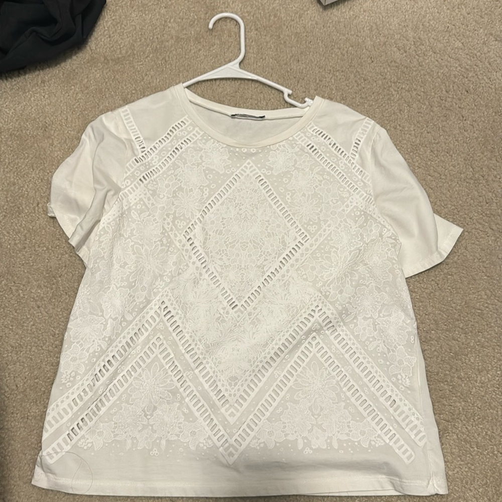 Zara white embroidered top size small